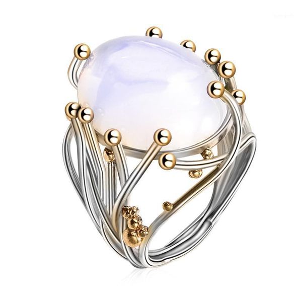 

wedding rings 2021 irregular bohemia style rinse female natural moonstone ring white opal vine for women jewelry1, Slivery;golden