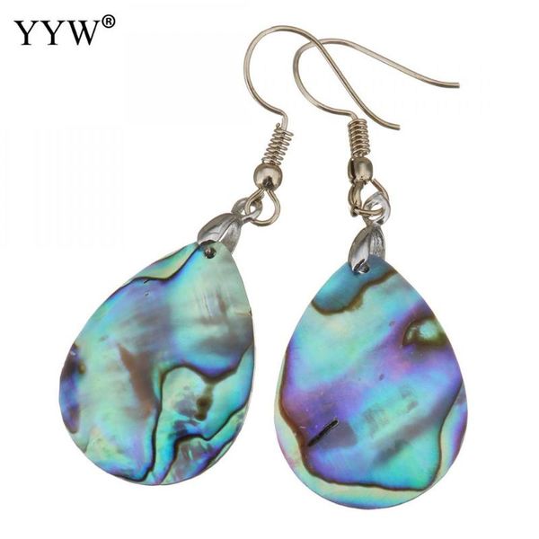 

dangle & chandelier shell earrings brass with abalone teardrop silver color plated for woman 49mm sold by pair