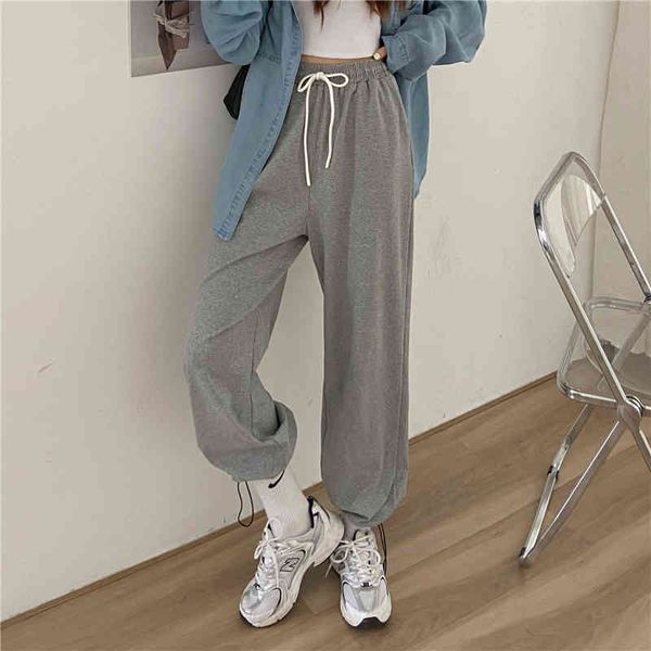 

pants autumn winter long sport pants loose solid color full-length high waist drawstring casual joggers women sweatpants zumm kx8n, Black;white