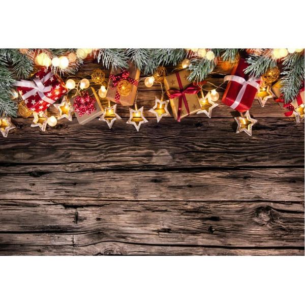

party decoration christmas rustic wood plank backdrop gift box stars lights background family vacation pography props