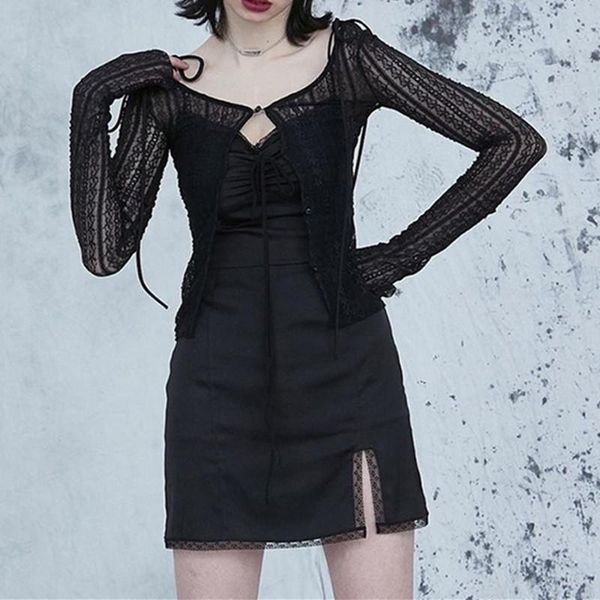 

ins goth spaghetti straps bodycon gothic black dress women streetwear lace up mini female casual purple dresses, Black;gray