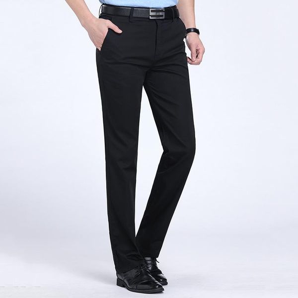 

men's pants casual in spring and summer of 2021 straight middle waist trousers solid color, Black