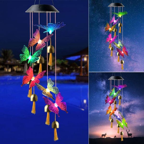 

solar lamps color changing led wind chime light waterproof outdoor hanging lamp