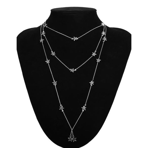 

chains 1pc star personality trendy fashion business necklace pendant tassel multilayer jewelry gift for woman, Silver