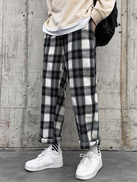 

romwe guys plaid pants g522#, Black