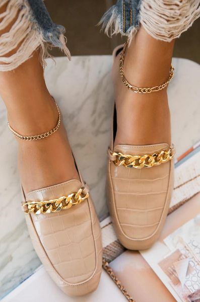 

summer women casual sandals 2021 fashion metal chain decoration solid color square toe outdoor ladies slipper slides for slippers, Black