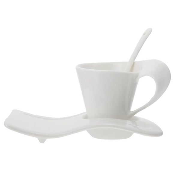 

mugs 70ml ceramic coffee mug tea porcelain cup with wave shape saucer and spoon
