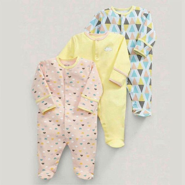 

footies spring and autumn geometric picture cotton long sleeve baby one piece swimsuit 3 set 50cm(pink & yellow blue)