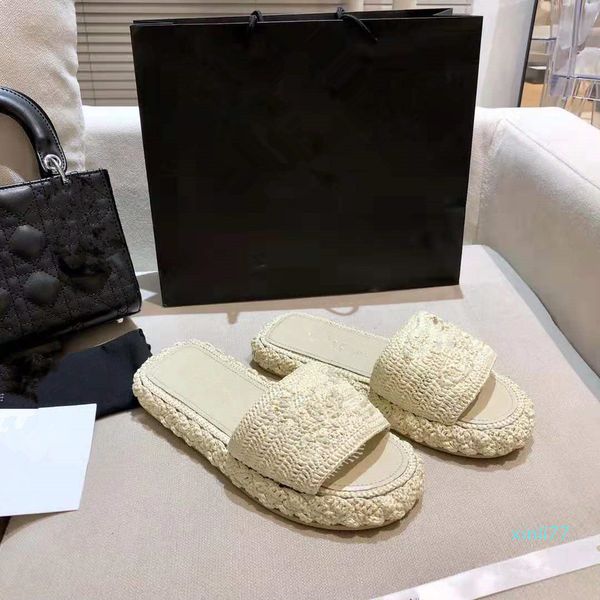 

designer women cord mules , fashion summer light beige slippers slides geunine leather platform casual sandals, Black