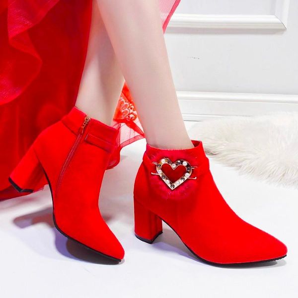 

boots size 33-43 womens spring autumn female flock botas crystal zipper 7cm, Black