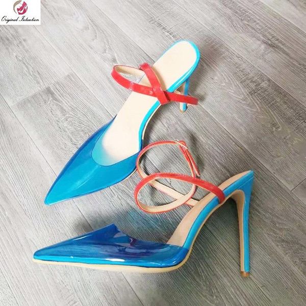 

sandals transparent women fashion pvc blue ankle buckle strap high heels thin heel pointed toe pumps shoes ladies stiletto, Black