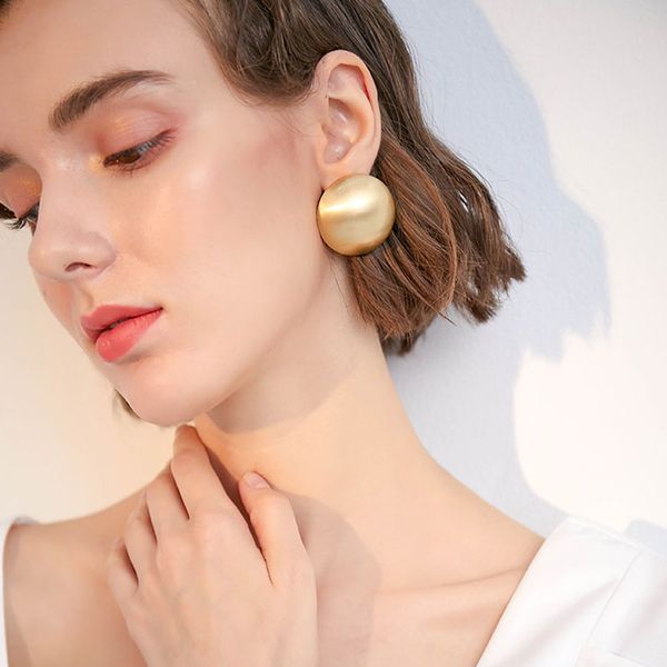 

925 silver needle french exaggerated round spherical earrings retro fashion earrings net red personality ins ear jewelry female, Golden