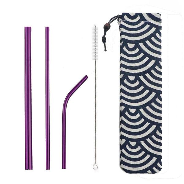 

drinking straws colorful short 304 stainless reusable 6mm purple straw steel 5pcs mini metal bent cleaning with brush