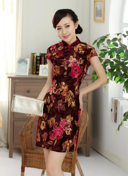 

ethnic clothing shanghai story velvet cheongsam dress womens traditional qipao oriental national trend, Red