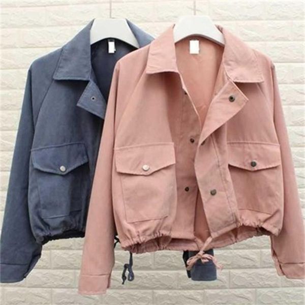 

women's jackets 2021 spring autumn casual short jacket fashion loose pocket solid coat female outerwear ladies h301, Black;brown