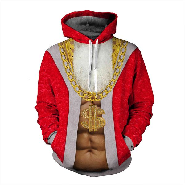 

sweatshirts mens leisure christmas theme style couple 3d christmas red hat print hooded drawstring sweater 2021, Black