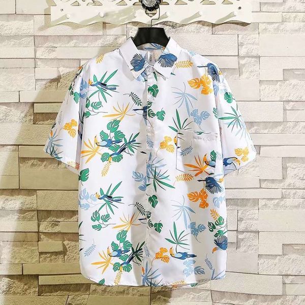 

men's casual shirts shirtbeach flower shirt year trend short sleeve youth loose fashion versatile shorts suit men 0f3v, White;black