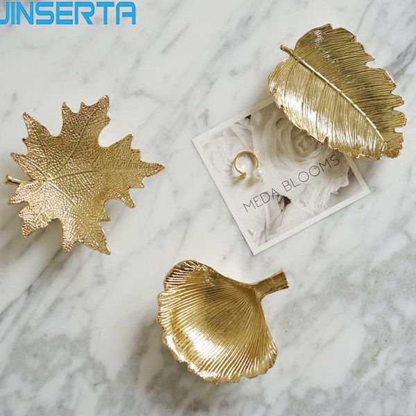 

kitchen storage & organization jinserta metal tray jewelry display plate ginkgo leaf necklace ring earrings cosmetic home decoration organiz