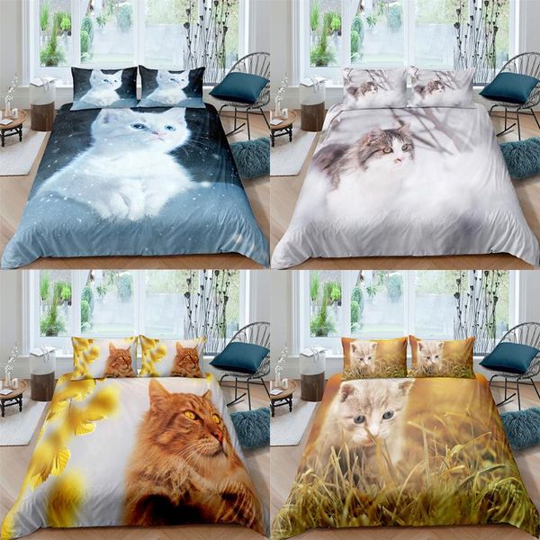 

cute cat bedding set pet animal 3d duvet cover for kids adults bedclothes pillowcase quilt comforter covers 2/3 pieces bed sets