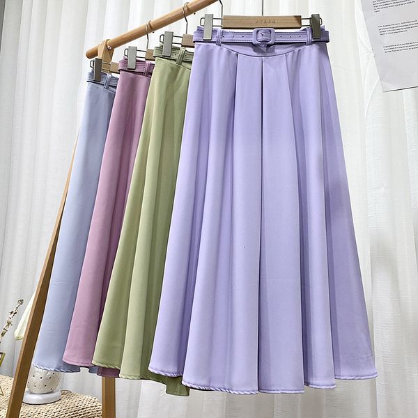 

skirt candy a line midi women elastic waist belt wild matching mid length faldas mujer ladies bottom, Black