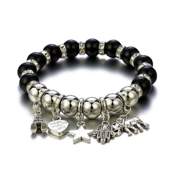 

the heart hand star elephant pendant beads bohemian bracelets for women colorful european and american fashion blacelets charm, Golden;silver