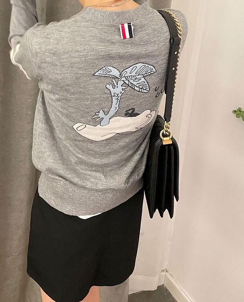 

2021 autumn tb red white blue four bar striped back tree swimmer wool knitted v-neck cardigan jacket women