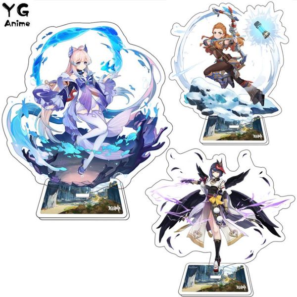 

keychains anime genshin impact figure kazuha ayaka yoimiya sayu eula stand acrylic model plate desk decor sign cosplay, Silver