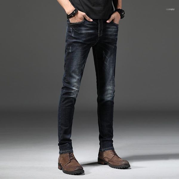 Jeans masculinos 2021 Chegada Nenhum zíper taper meados amaciador lápis calça pesado comprimento total casual sólido plissado jeans1