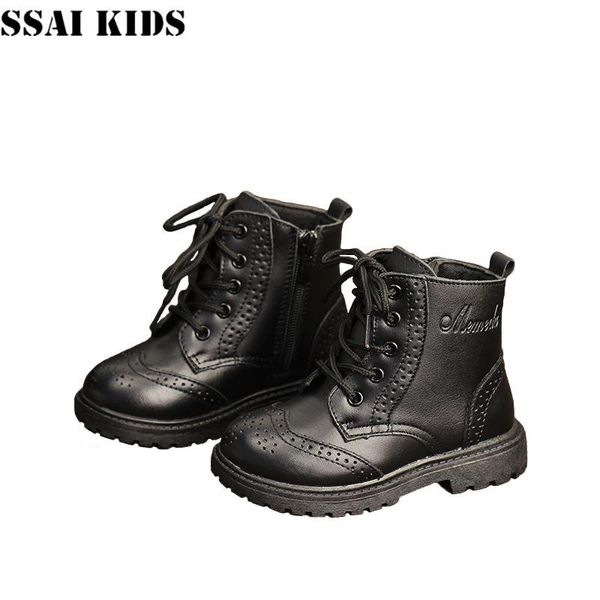 

ssai kids 2021 children' leather boots boys girls ankle boots cotton shoes baby kids soft-soled leather, Black;grey