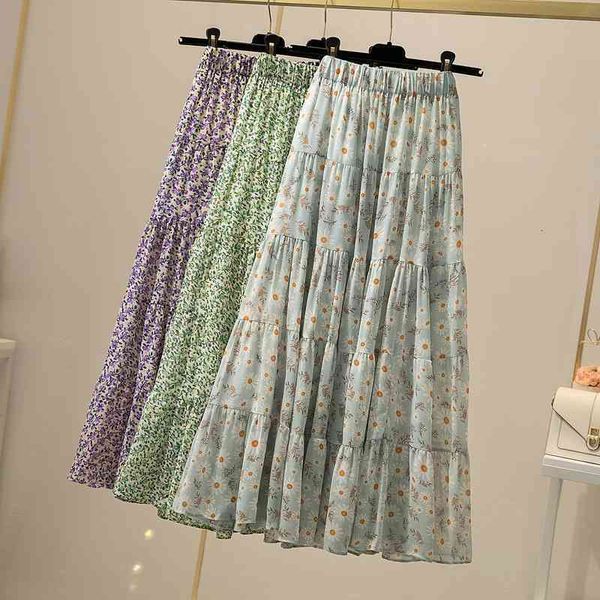 

skirts skirts summer daisy floral a-line maxi long chiffon skirt drape big flared pleated ankle length s k2mh, Black