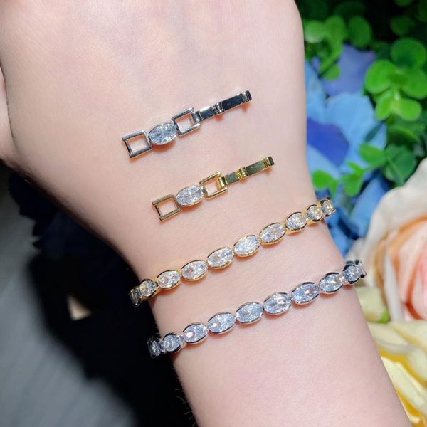 

link, chain cwwzircons shining white gold color oval cubic zirconia tennis bracelet bangle for women wedding bridal party accessories cb263, Black