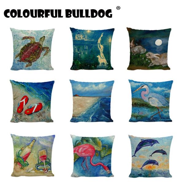 

fashion nordic style blue marine biology cushion cover sea whale lobster home pillowcases linen cotton pillows covers decoration cushion/dec
