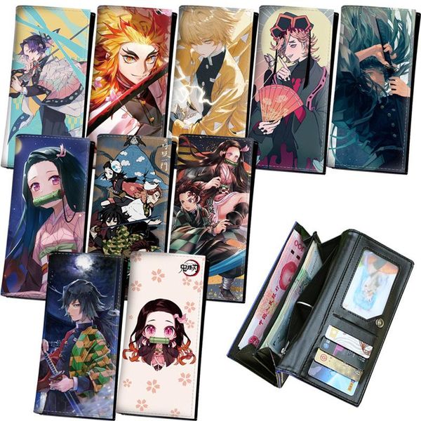 

wallets demon slayer kimetsu no yaiba kamado tanjirou nezuko cosplay pu leather long wallet card holder coin purse money bag gift, Red;black