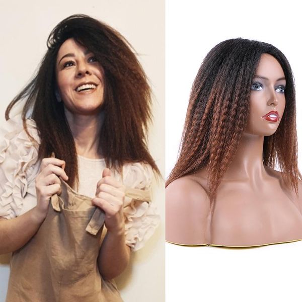 

synthetic wigs saisity ombre kinky curly afro hair for women medium part black natural female