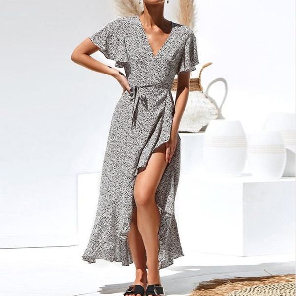 

men's jackets long wrap dress 2021 summer boho style floral print maxi beach side split party sundress vestidos#j30, Black;brown