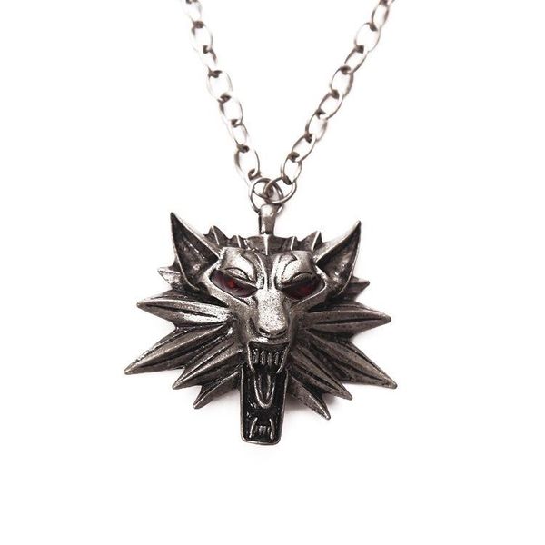 

pendant necklaces selling goth retro wind red eye wolf head sorcerer metal necklace wholesale cubana nightmare christmas, Silver