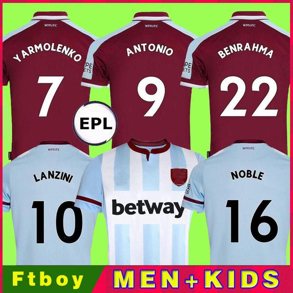 

21 22 west soccer jerseys ham 2021 2022 united home away yarmolenko lanzini noble bowen antonio football shirt fornals rice mens + kids kit, Black;yellow