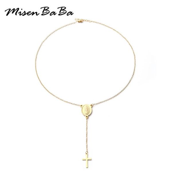 

pendant necklaces stainless steel cross virgin necklace for woman men choker collar catholic church jewelry, Silver