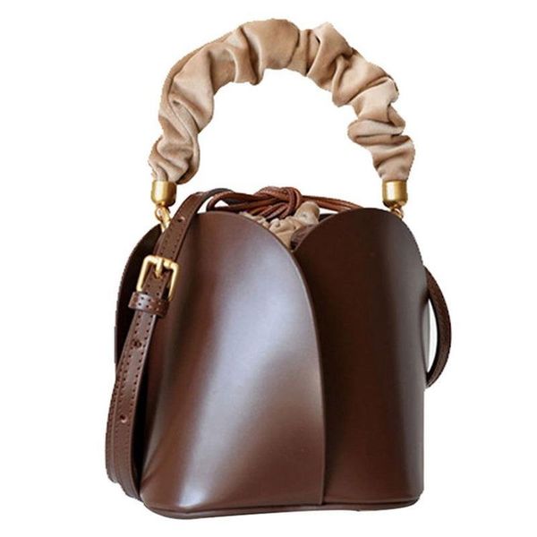 

evening bags ins non-mainstream design flower petals cow leather bucket bag shoulder crossover bag/hand women's