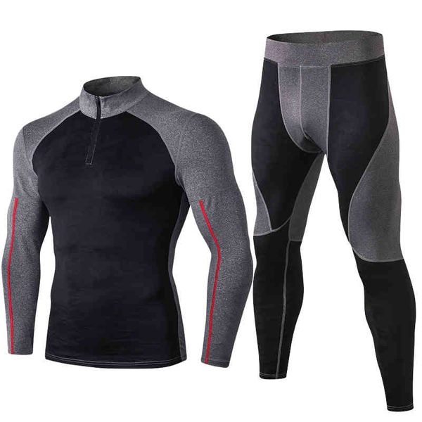

fanceey - men's high collar fitns leather et, sportswear, thermal underwear, winter, Gray