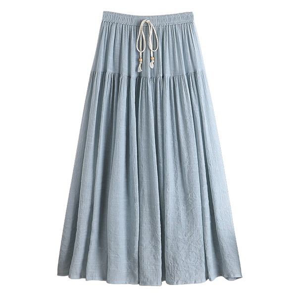 

women up bowtie skirts lace cotton linen high waist slim a-line pleated patchwork student long midi ol jupe femme, Black