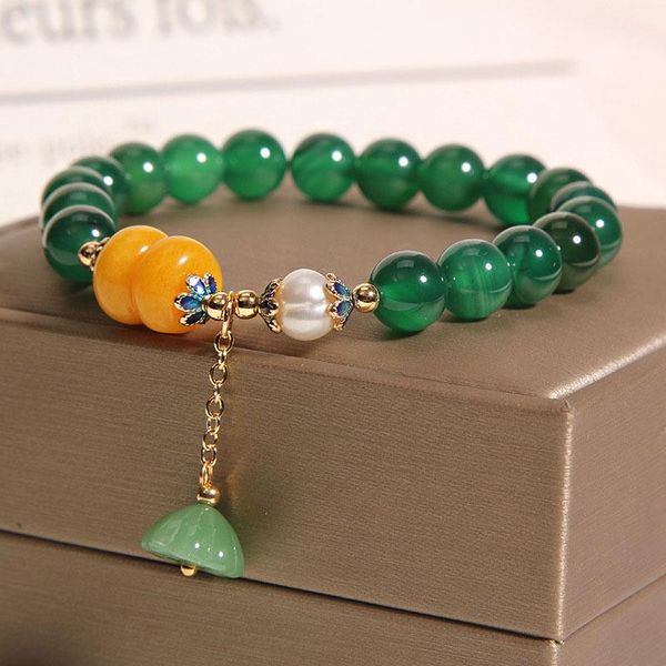 

charm bracelets korean style fashion romantic abalorios pulseras jade pendant pearl beads elastic bracelet women's jewelry bijoux femme, Golden;silver