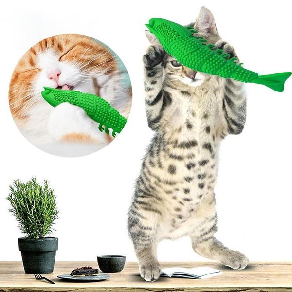 

soft rubber mint fish cat toy catnip pet clean teeth toothbrush chew cats toys