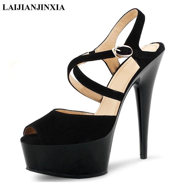 

model pu 15cm super high heels wedding party sandal women pole dance shoes 5cm platform fashion sandals, Black
