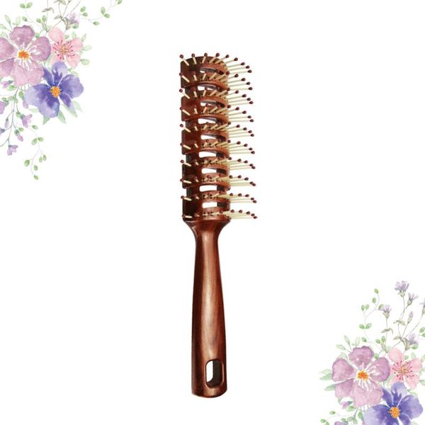 

1pc curly hair comb wooden handle roller anti-slip styling nylon teeth for brushes, Silver