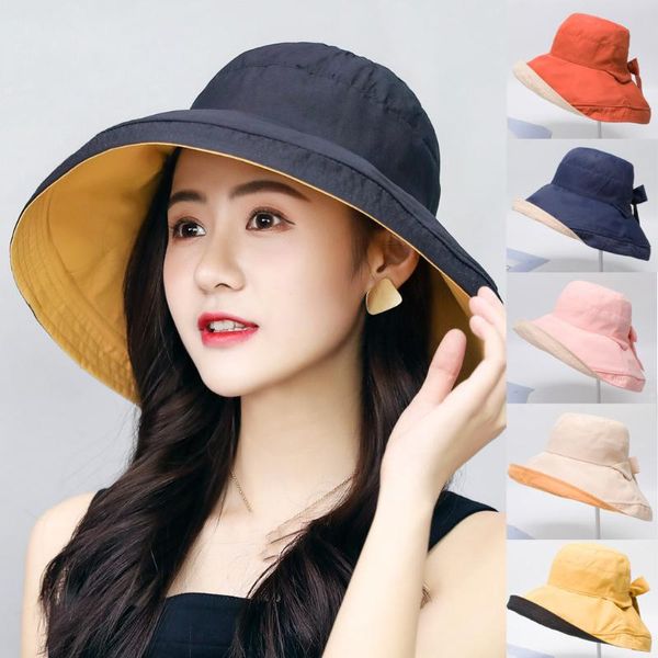 

summer foldable bucket hat women outdoor sunscreen cotton fishing hunting cap men basin chapeau sun prevent hats @3 wide brim, Blue;gray