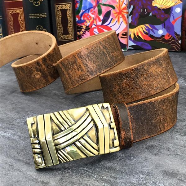 

gold metal belt buckle luxury leather men ceinture homme genuine cowboy jeans male strap wide mbt0038 belts, Black;brown