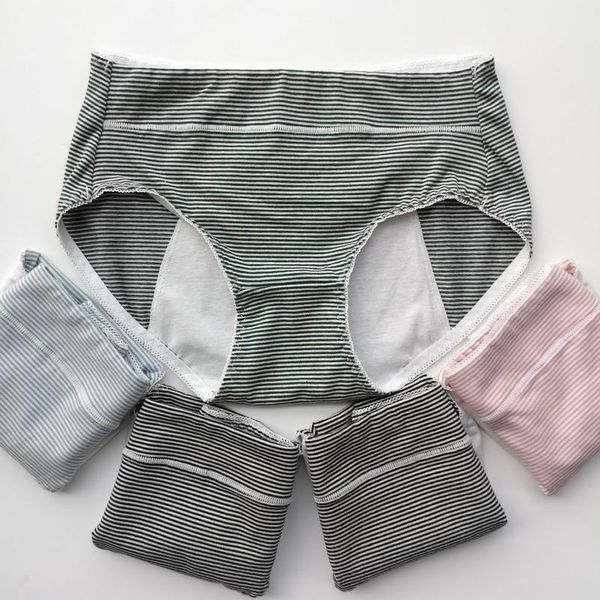 

women's panties leak proof menstrual physiological pants women solid color striped underwear period cotton soft breathable briefs, Black;pink
