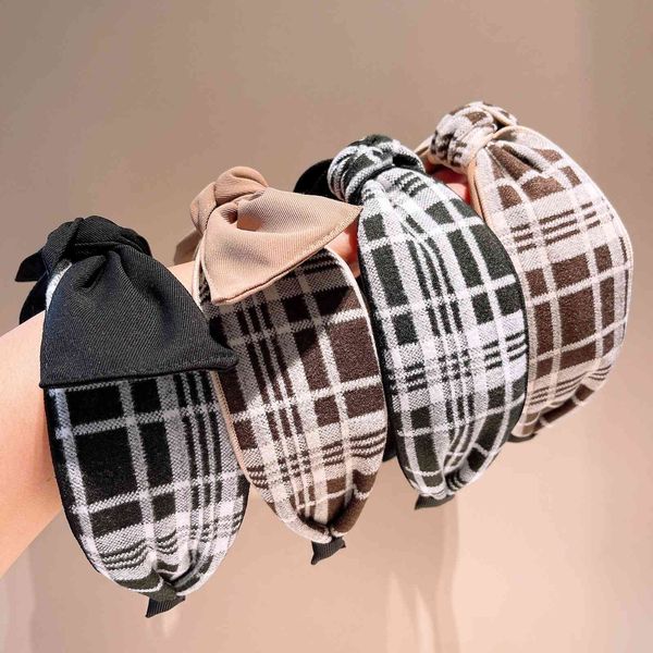 

barrettes hairpin japan and south korea ~ temperament network red cashmere plaid autumn winter new wide bow color matching headb girl jewelr, Golden;silver