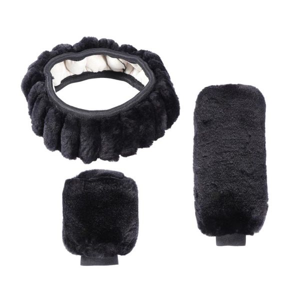 

steering wheel covers non-slip car decoration handbrake gear cover plush set(black)